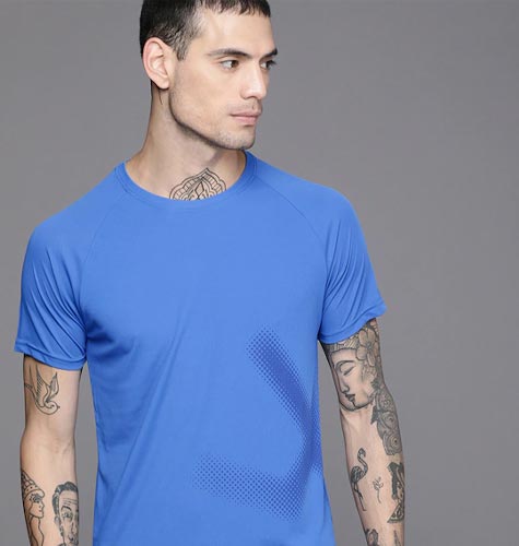 Men Blue Brand Logo Printed Slim Fit T-shirt